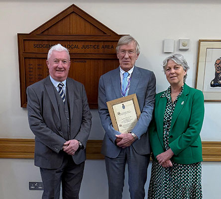 Dr Peter Reed MBE receives High Sheriff Award from Janet Montgomery